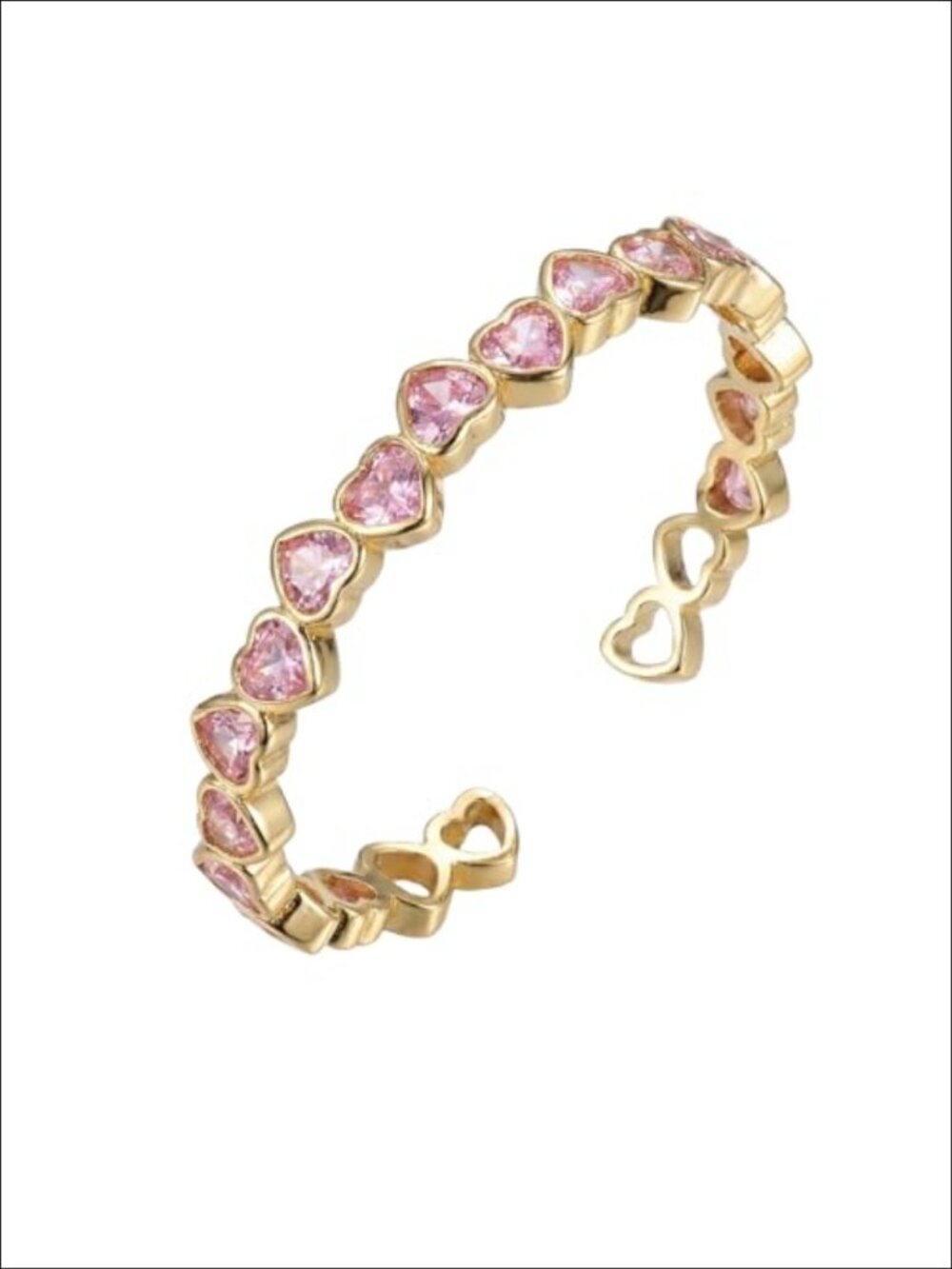 Gold Plated Heart Tennis Bracelet Rhinestone Cuban Chain 8 Inch